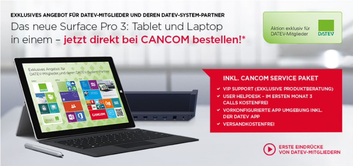 Aktion Fur Datev Mitglieder Surface Pro 3 Mit Der Datev App Fur